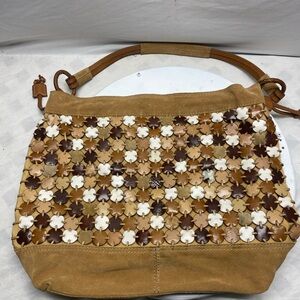 Vintage Lucky Brand Leather Scalloped Patchwork Multicolor Shoulder Bag Handbag